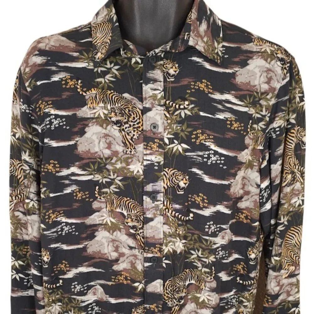 Tiger Shirt Mens Size Small Black All Over Print Animal Nature Asian